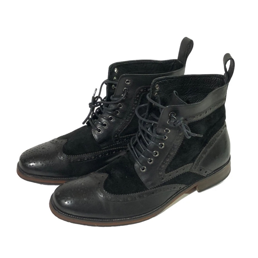 Marc Nolan Belmont Black Leather Wingtip Combat Boots Men’s